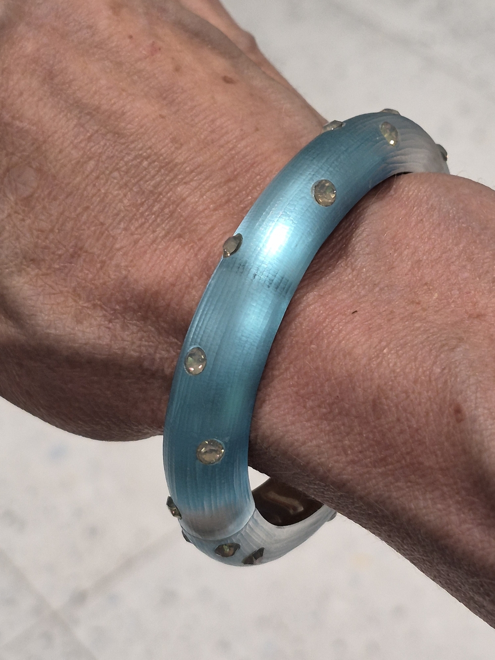 Alexis Bittar Lucite Blue Crystal Accent Hinged Bangle